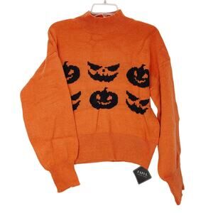 Zaful Mock Neck Sweater Knitted Halloween Pumpkin Orange Black Womens 8-10 NWT